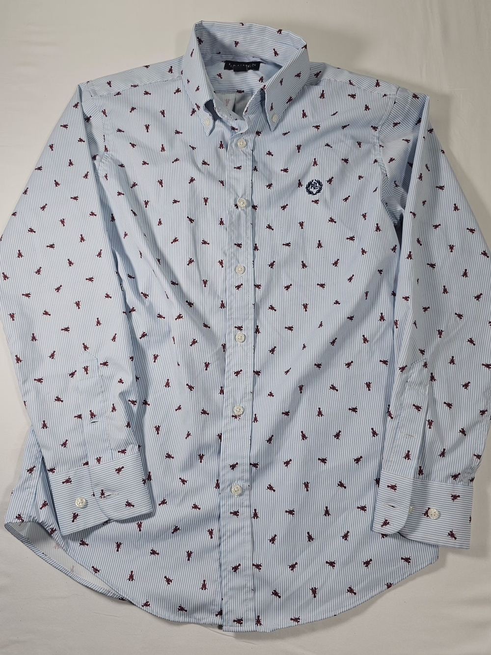 Lauren Ralph Lauren Light Blue Pinstripe Button-Down with Red Micro Motif
